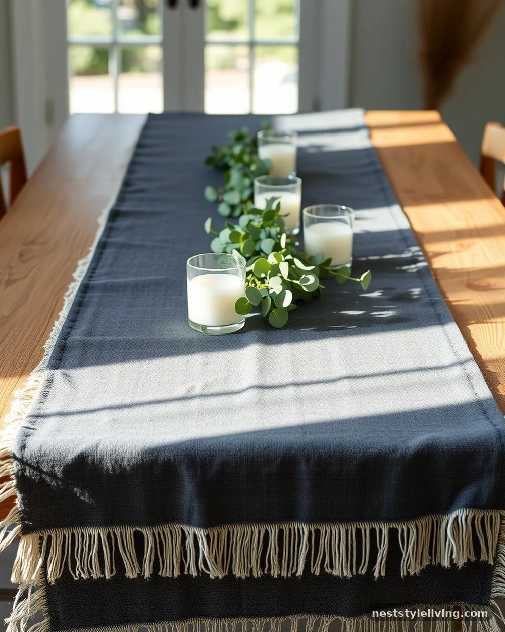 Linen Table Runners with Raw Edges - 18 Classy Christmas Decor Ideas That Look Expensive