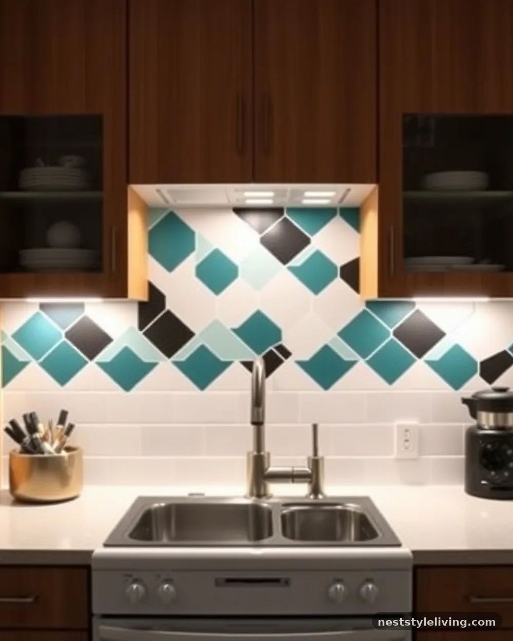 Patterned Peel-and-Stick Backsplashes - 16 Colorful Apartment Decor Ideas That Feel Fun