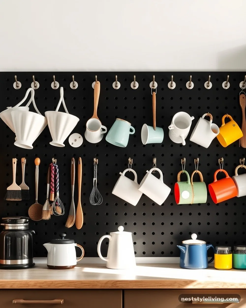 Pegboard Organization Wall - 21 Coffee Bar at Home Ideas for a Stylish Cozy Space