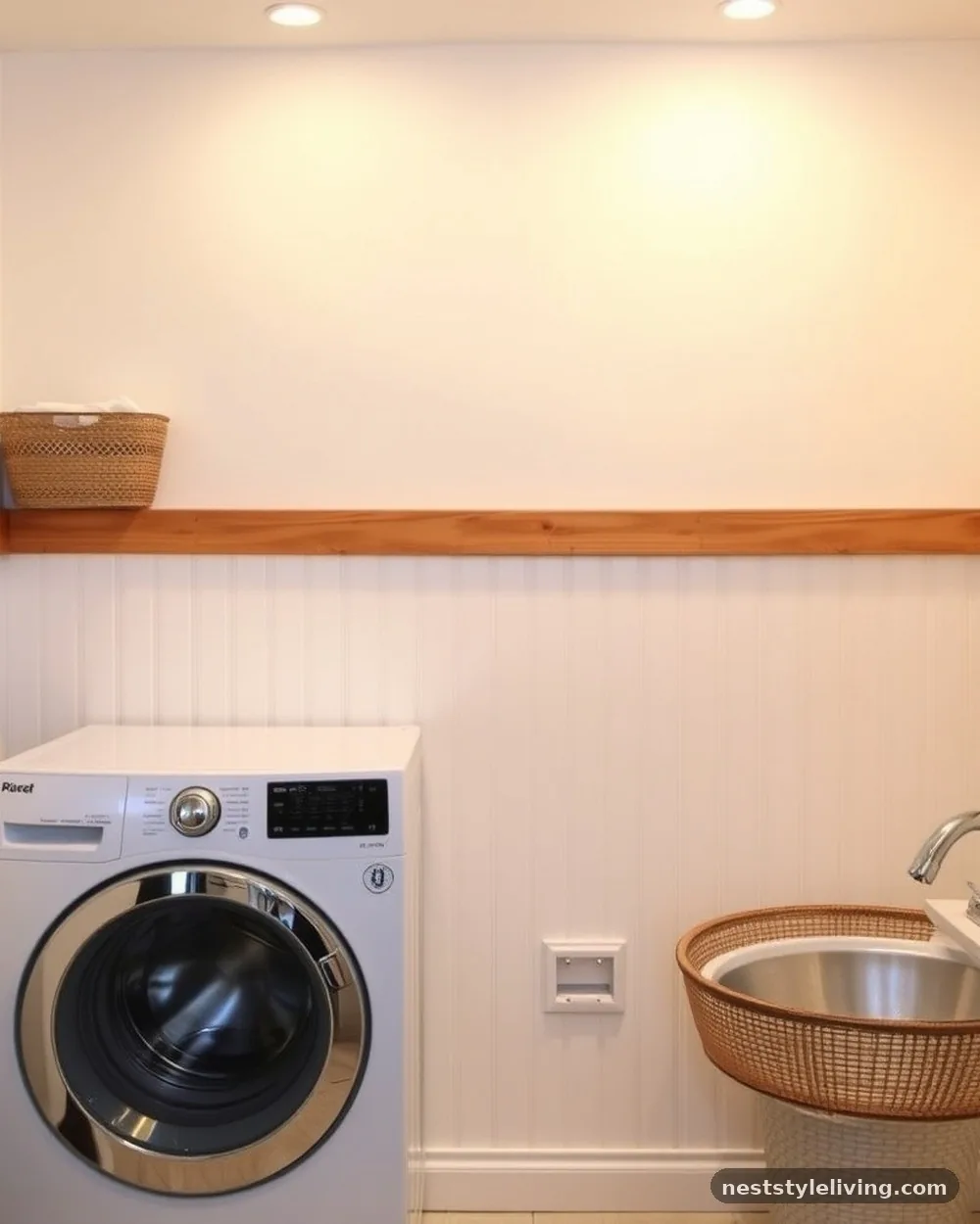 Beadboard Wall Panelling - 23 Farmhouse Laundry Room Ideas for a Cozy Space