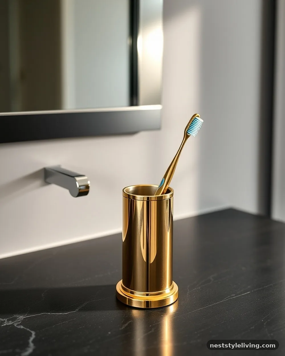 Brass-Accented Toothbrush Holders - 18 Bathroom Counter Decor Ideas for an Instant Glow-Up