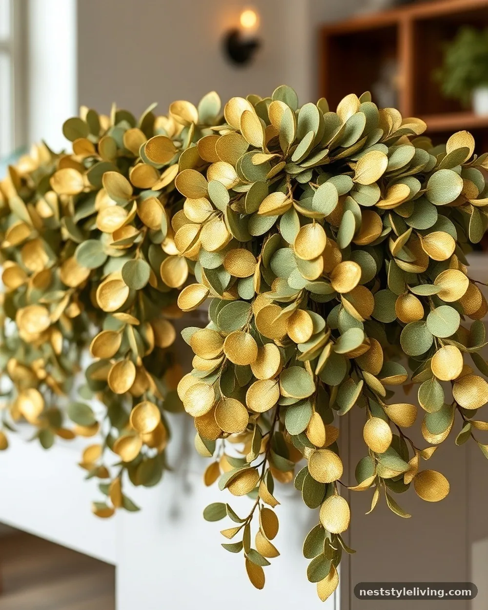 Cascading Metallic Eucalyptus Garland - 17 DIY Christmas Centerpieces for a Bougie Holiday