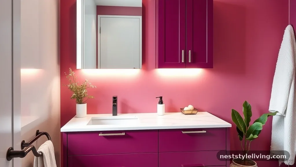 Deep Berry Cabinetry - 15 Pink Bathroom Designs That Make Every Space Pop