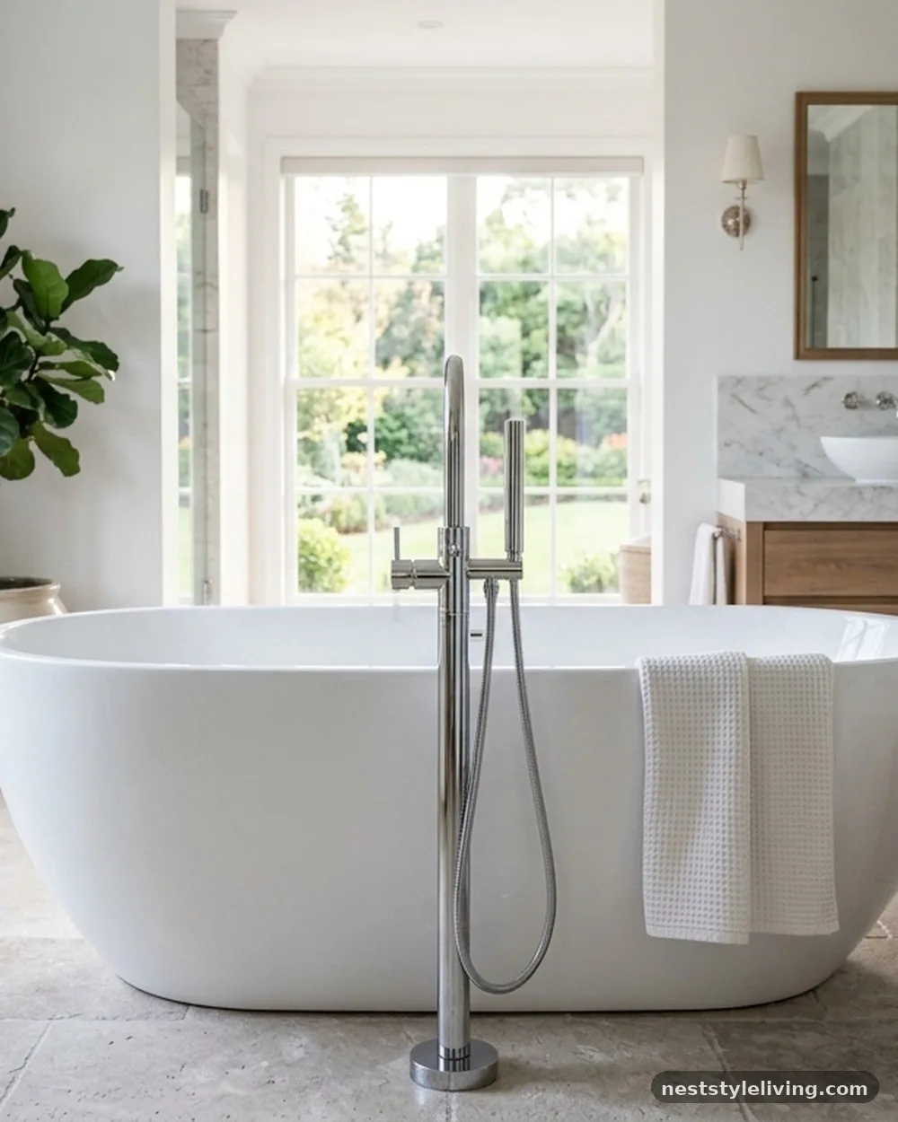 Deep Soaking Tub with Floor-Mount Filler - 17 Guest Bathroom Design Ideas That Feel Luxurious at Home