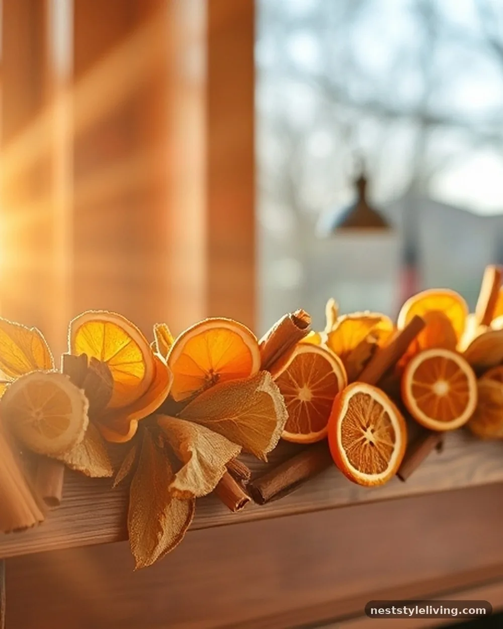 Dried Citrus and Cinnamon Stick Bunting - 20 Christmas Living Room Ideas for a Cozy Home