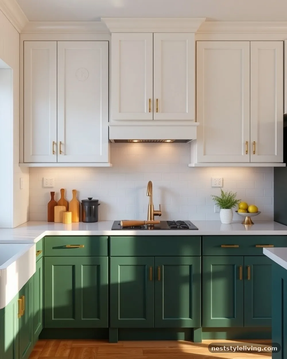 Emerald Green and White Shaker - 22 Two Tone Kitchen Cabinet Ideas to Try at Home
