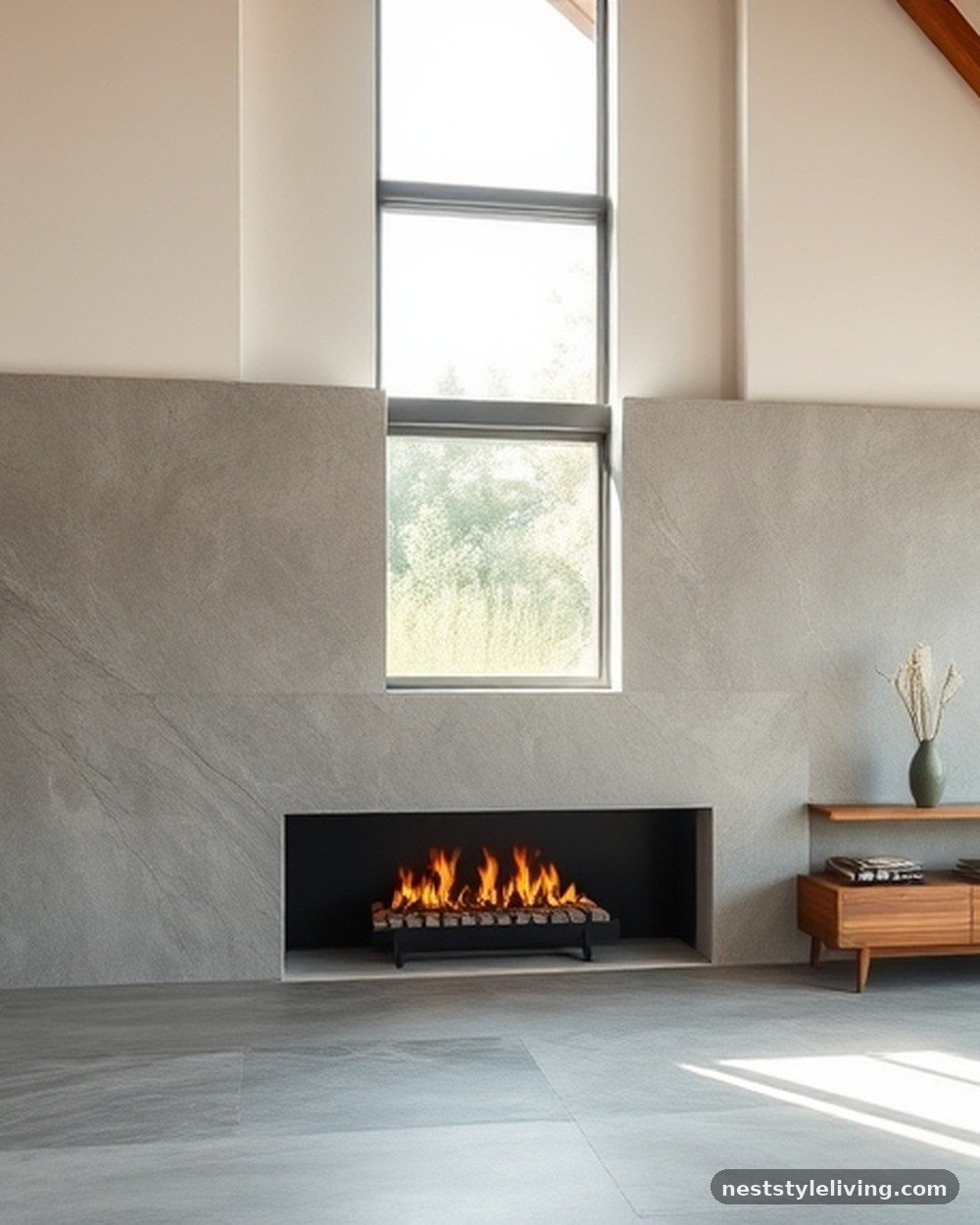 6. Minimalist Stone Fireplace Surround