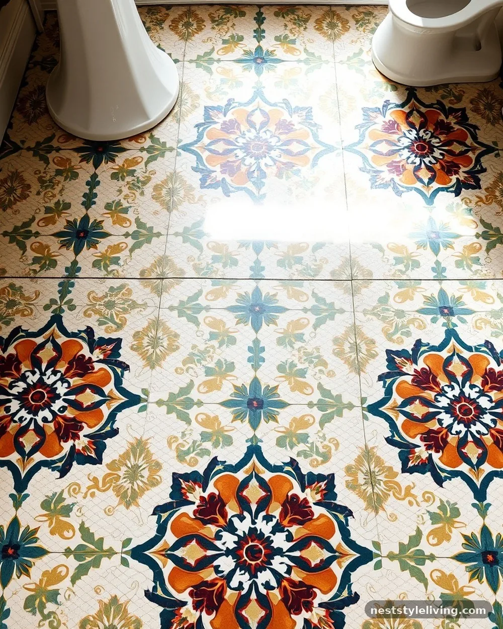 Patterned Encaustic Floor Tiles - 23 Half Bathroom Design Ideas That Make a Big Impact