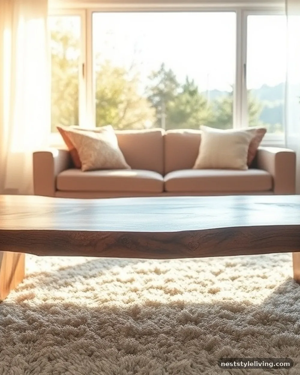 Raw Edge Reclaimed Wood Coffee Tables - 18 White Living Room Ideas That Feel Warm & Inviting