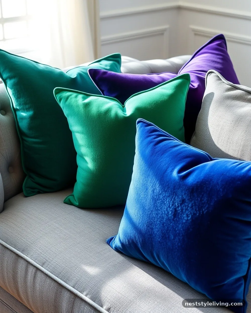 Velvet Throw Pillows in Saturated Jewel Tones - 16 Colorful Apartment Decor Ideas That Feel Fun