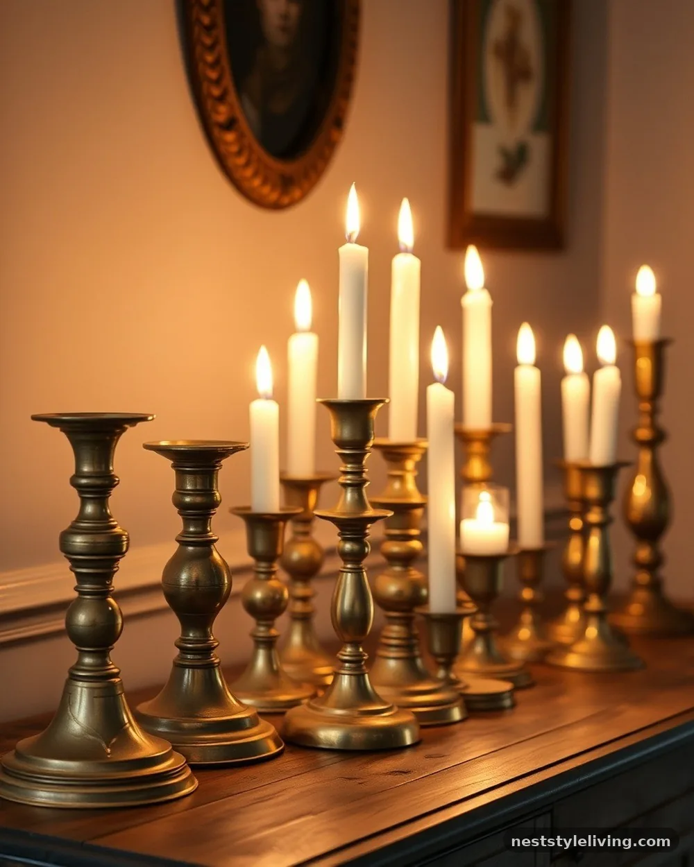 Vintage Brass Candlesticks - 21 Boho Apartment Ideas for a Cozy Soulful Space