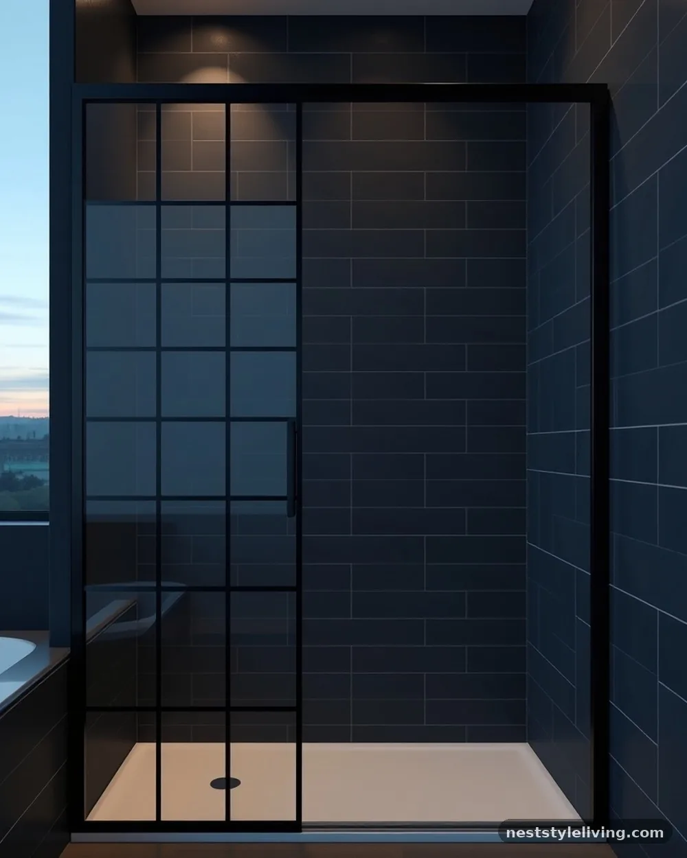 Black Framed Glass Shower Partition - 21 Dark Moody Bathroom Ideas for a Dramatic Look