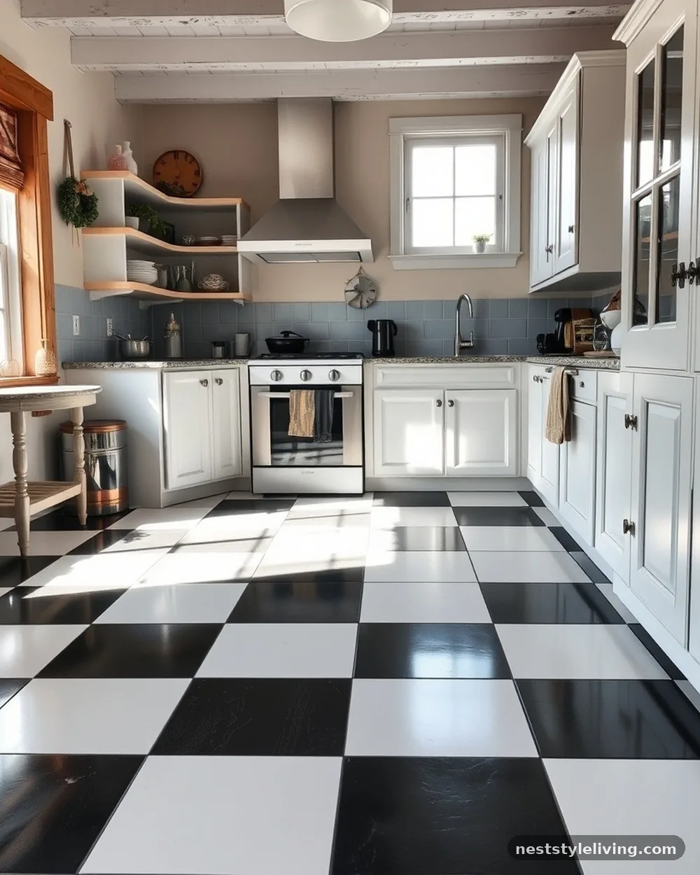 Checkerboard Floor Tiles - 23 Farmhouse Cottage Kitchen Ideas for Timeless Charm