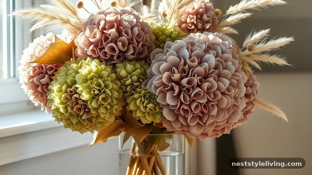Dried Hydrangeas and Seeded Grasses - 18 Winter Floral Arrangements for a Magical Home