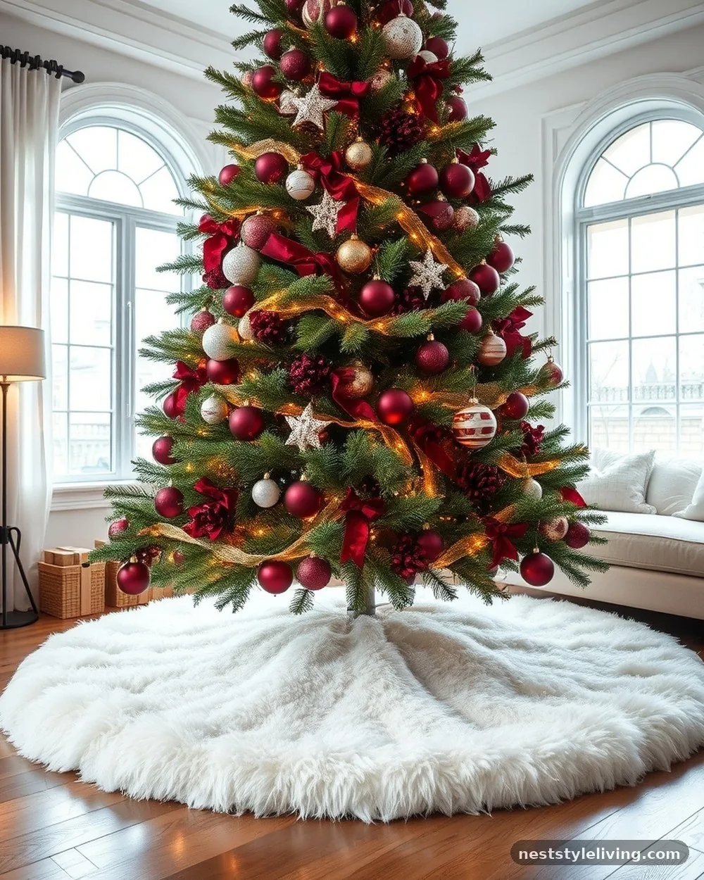 Faux Fur Tree Skirts - 19 Burgundy Christmas Decorations That Look Expensive