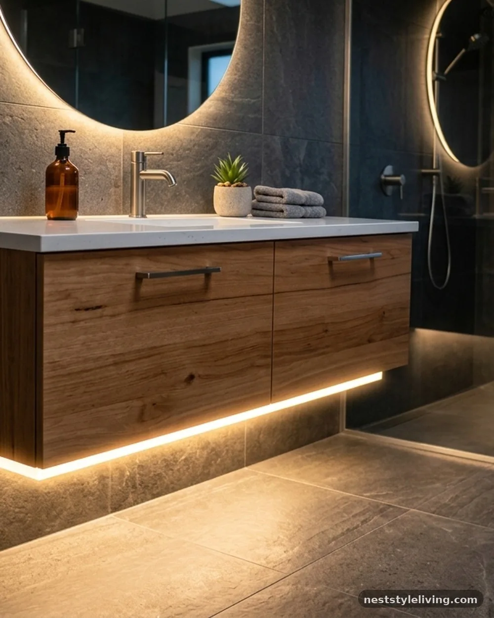 Floating Vanity with Under-Lighting - 17 Guest Bathroom Design Ideas That Feel Luxurious at Home