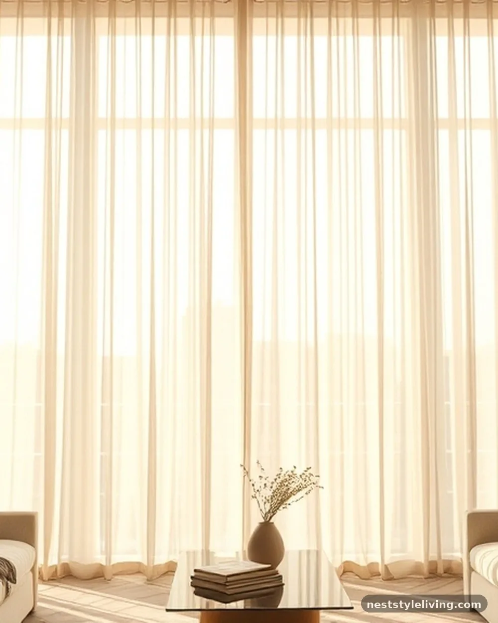 Floor-to-Ceiling Linen Curtains - 18 White Living Room Ideas That Feel Warm & Inviting
