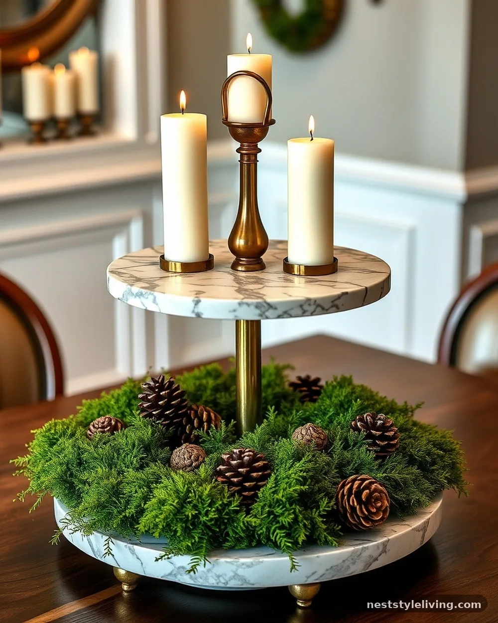 Marble and Brass Tiered Platter - 17 DIY Christmas Centerpieces for a Bougie Holiday