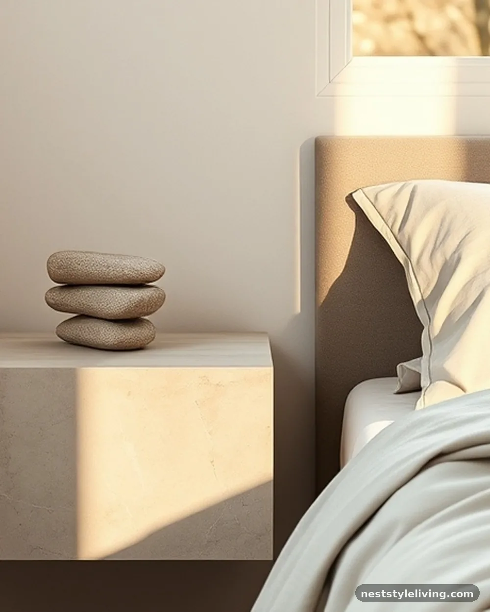 Matte Concrete or Stone Accents - 14 Minimalist Bedroom Ideas That Feel Calm and Cozy