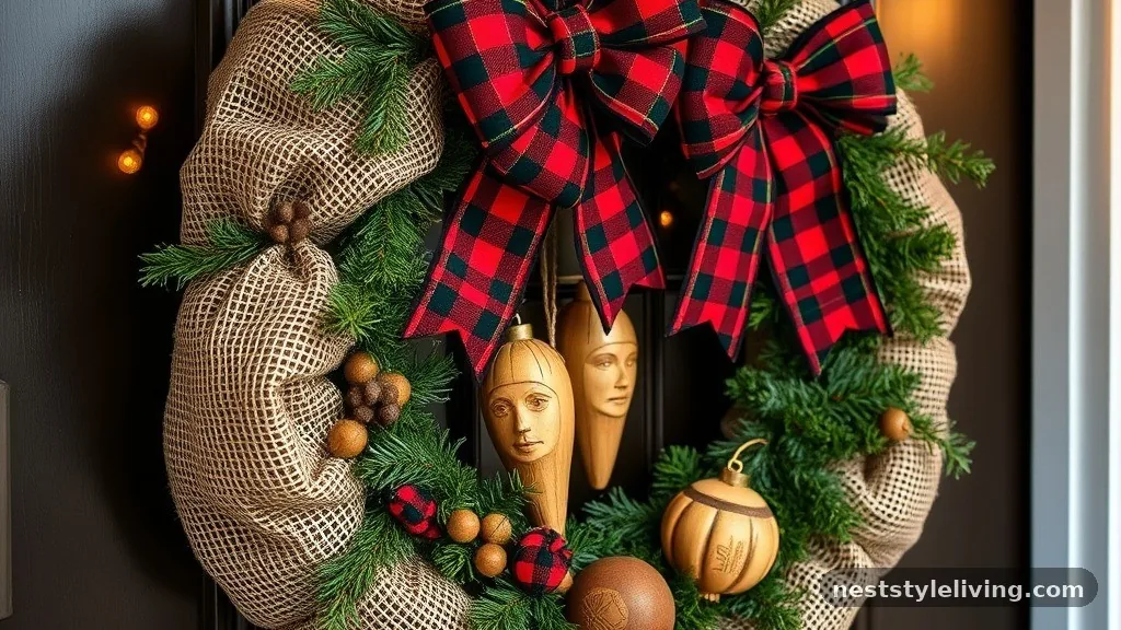 Tartan Plaid and Burlap Mix - 16 Christmas Wreaths to Make Your Door Stand Out
