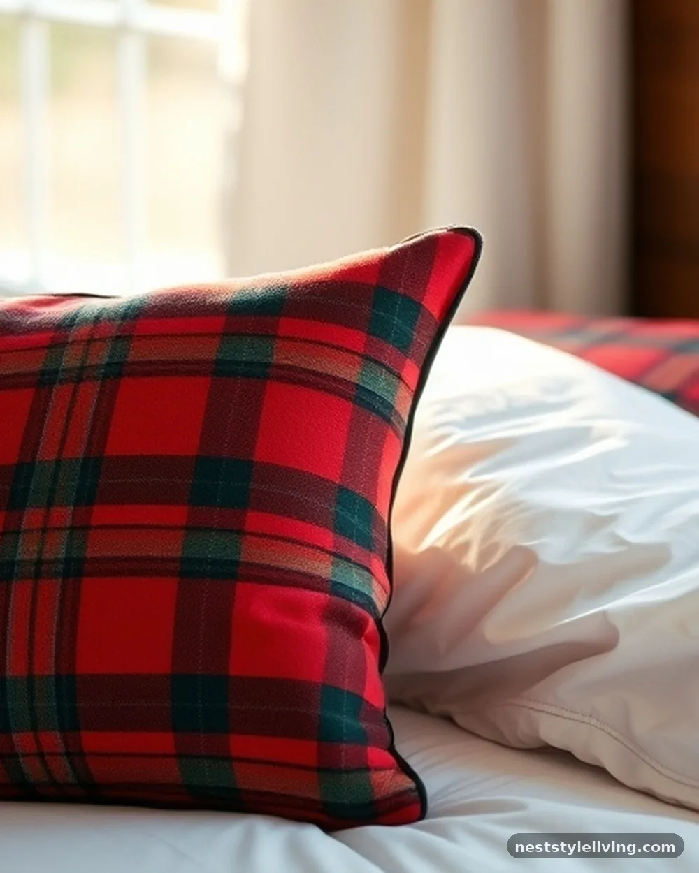 Tartan Plaid Throw Pillow Accents - 17 Christmas Bedroom Decor Ideas for a Cozy Holiday