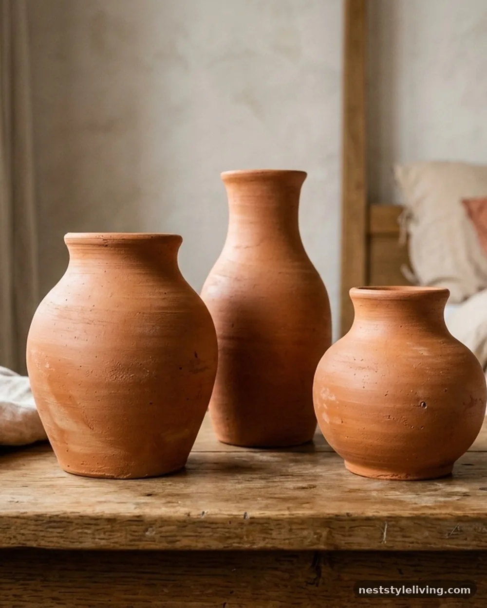 Terracotta Clay Sculptural Vases - 18 Earthy Boho Bedroom Ideas for a Calm Cozy Retreat