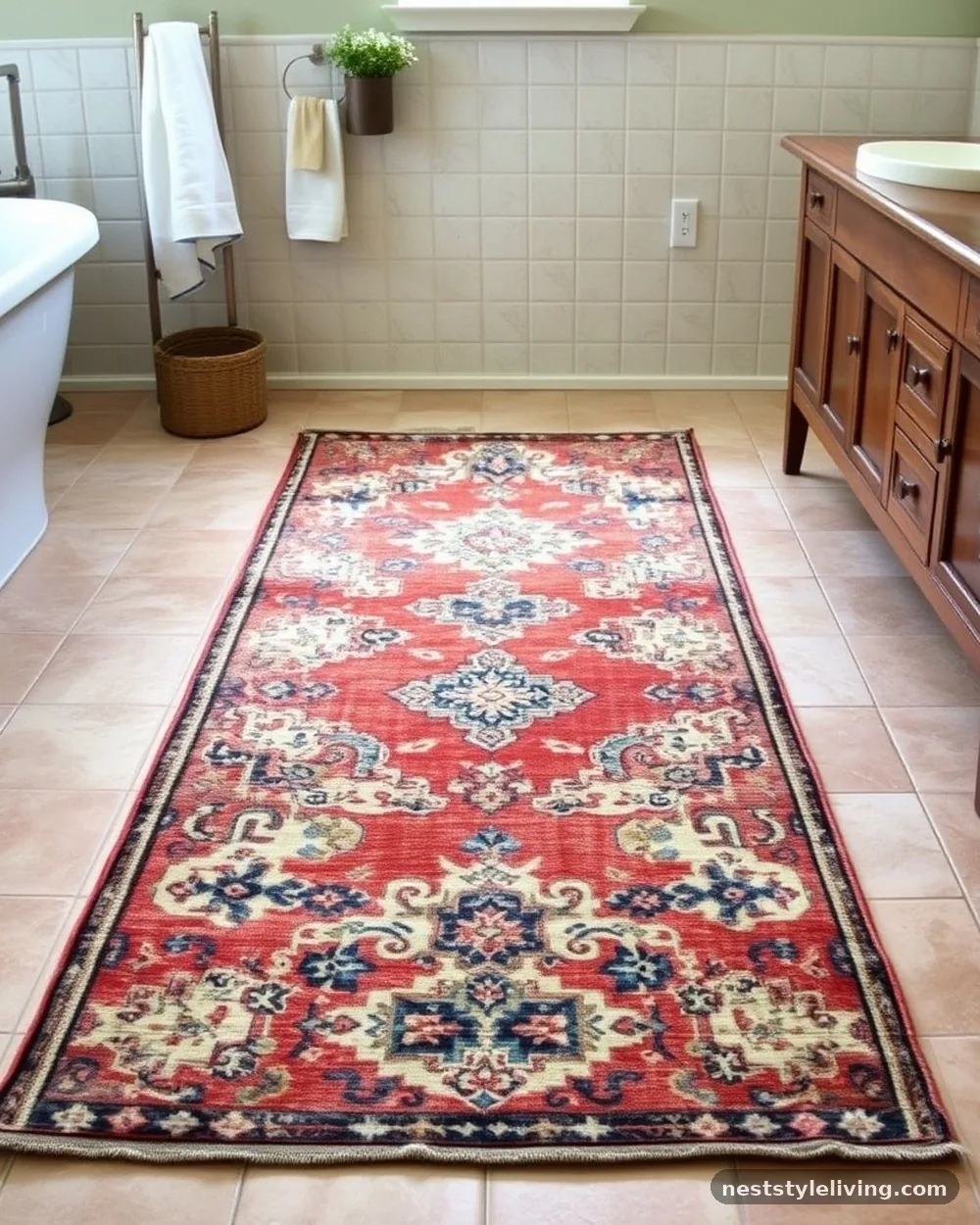 Vintage Persian-Style Runner - 20 Boho Bathroom Ideas for a Soft Relaxed Retreat