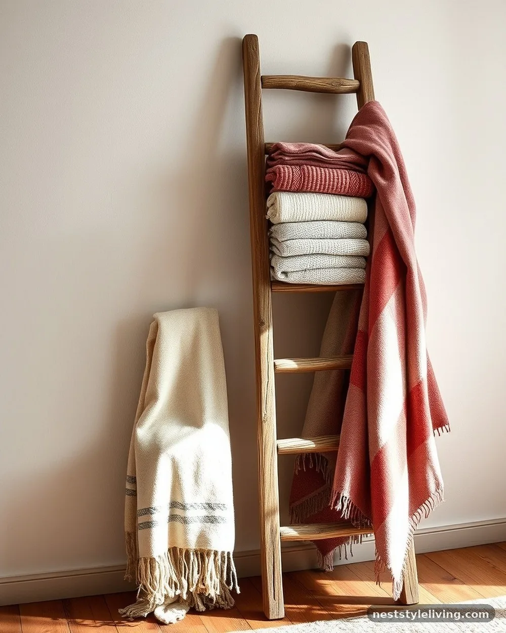 Vintage Wooden Ladder Blanket Holder - 14 Cozy Farmhouse Bedroom Ideas You'll Want to Copy