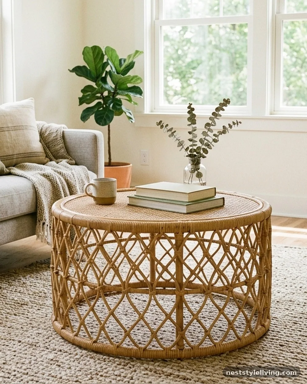 Woven Rattan Coffee Table - 19 Afro Boho Living Room Ideas Full of Warmth and Style