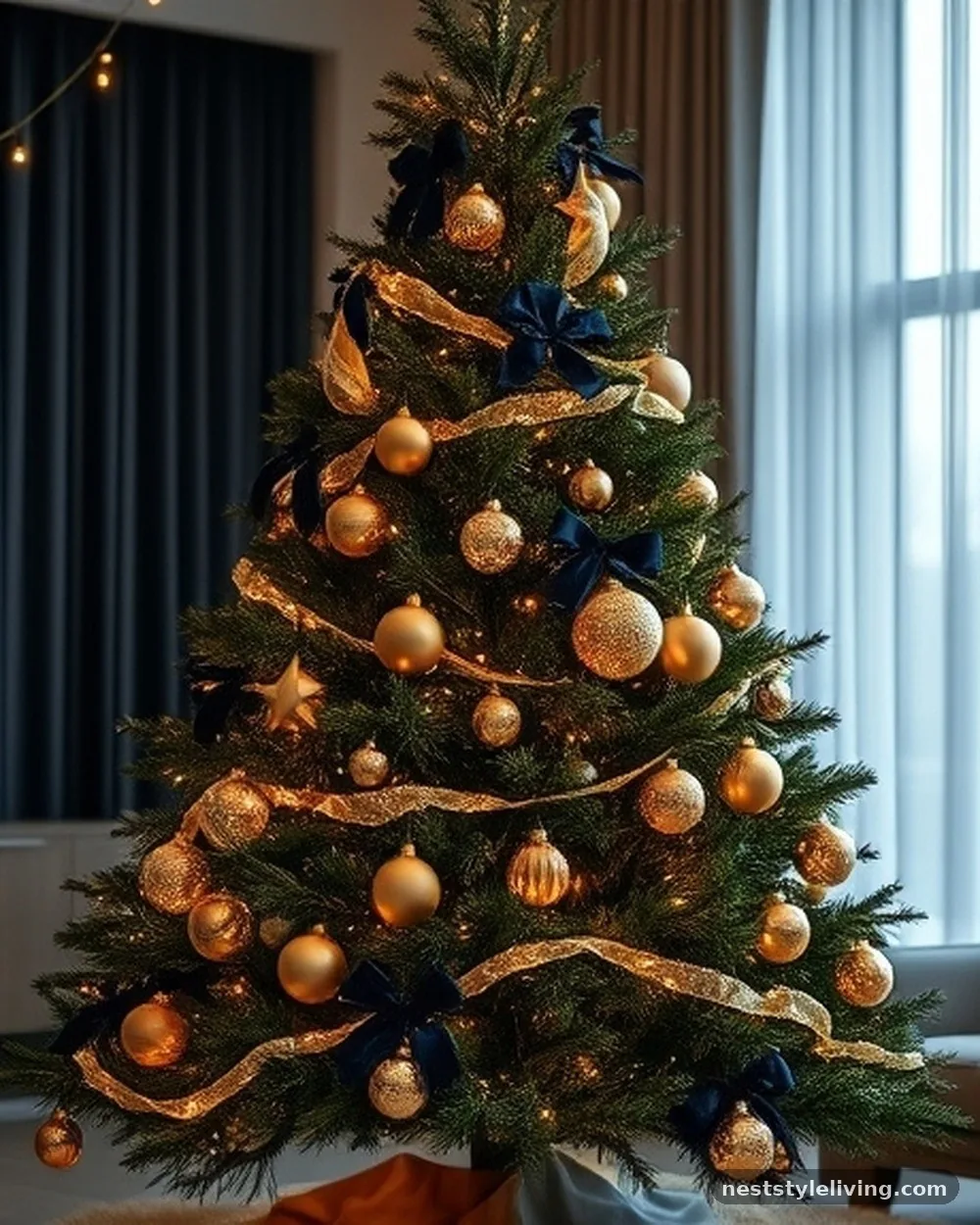 Deep Navy and Champagne Palette - 15 Christmas Tree Decor Ideas for a Magical Holiday