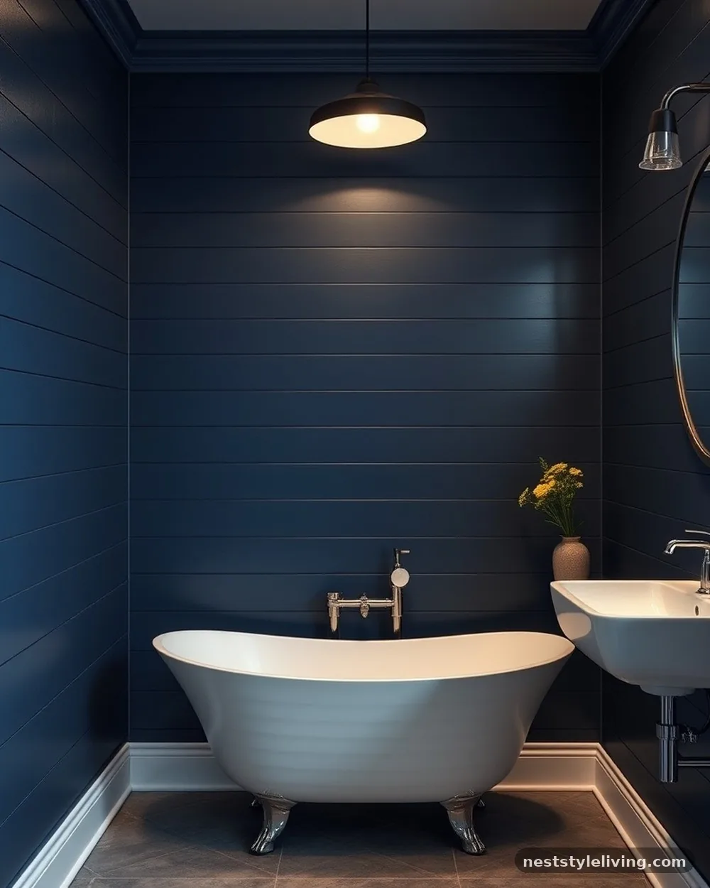 Deep Navy Shiplap Paneling - 21 Dark Moody Bathroom Ideas for a Dramatic Look