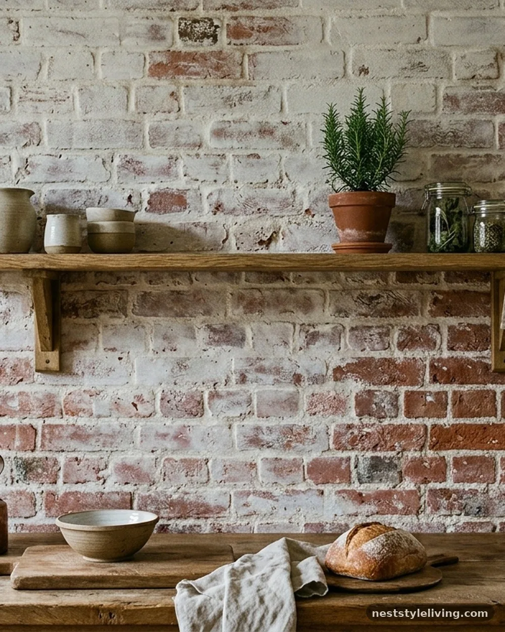 Exposed Brick or Lime-Washed Walls - 16 Boho Kitchen Ideas That Feel Collected and Beautiful