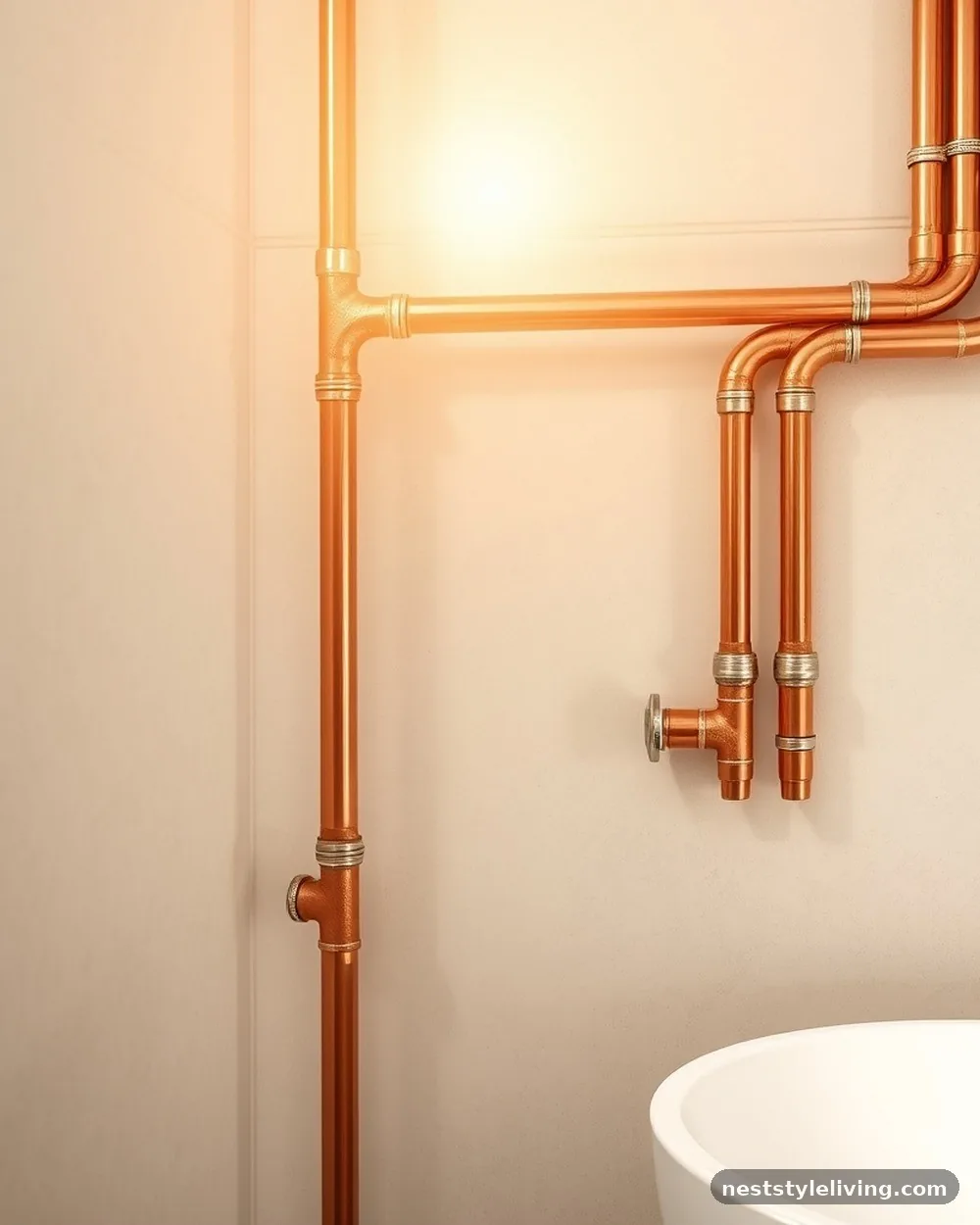 Exposed Copper Plumbing - 20 Boho Bathroom Ideas for a Soft Relaxed Retreat