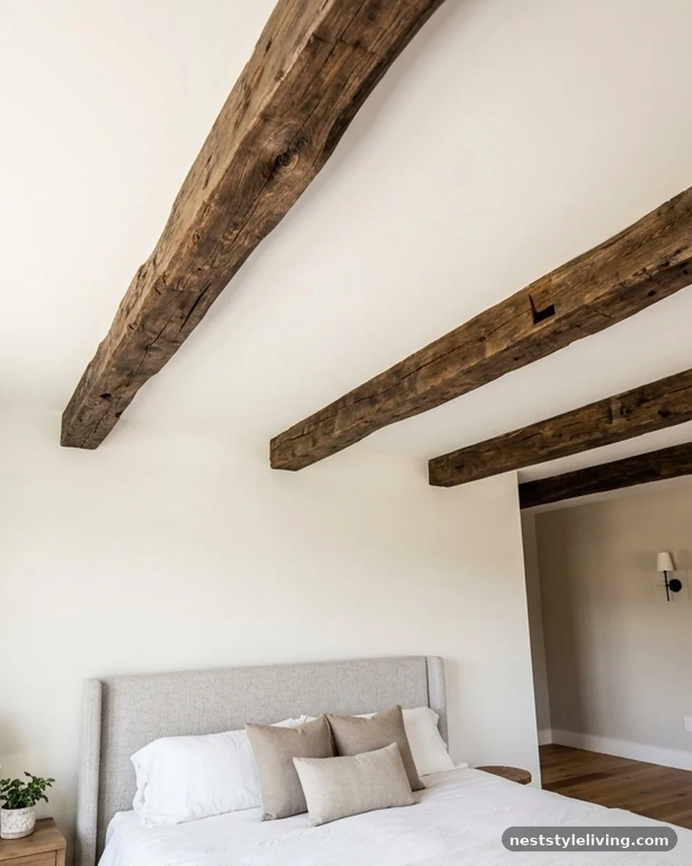 Exposed Reclaimed Wood Beams - 18 Earthy Boho Bedroom Ideas for a Calm Cozy Retreat