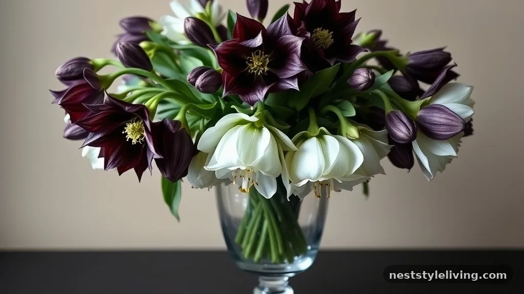 Hellebores in a Footed Glass Urn - 18 Winter Floral Arrangements for a Magical Home