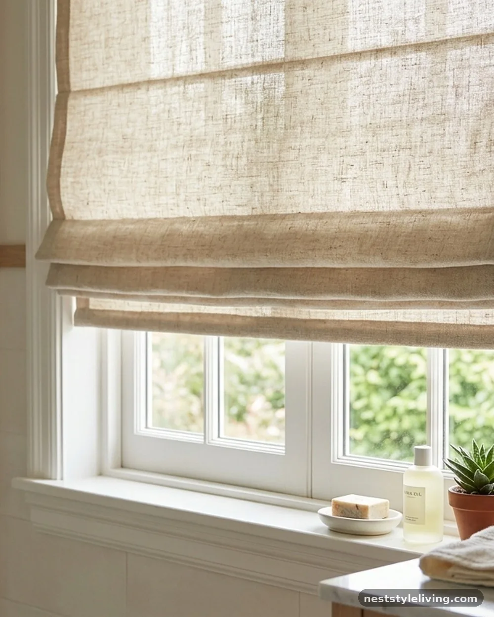 Linen Roman Shades - 17 Guest Bathroom Design Ideas That Feel Luxurious at Home