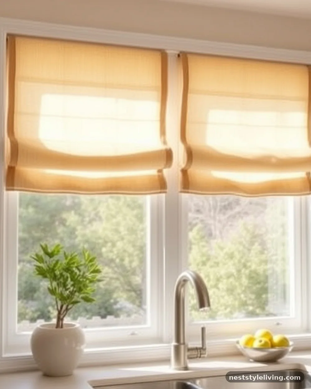 Linen Roman Shades - 15 Warm Neutral Kitchen Ideas for a Cozy Stylish Look
