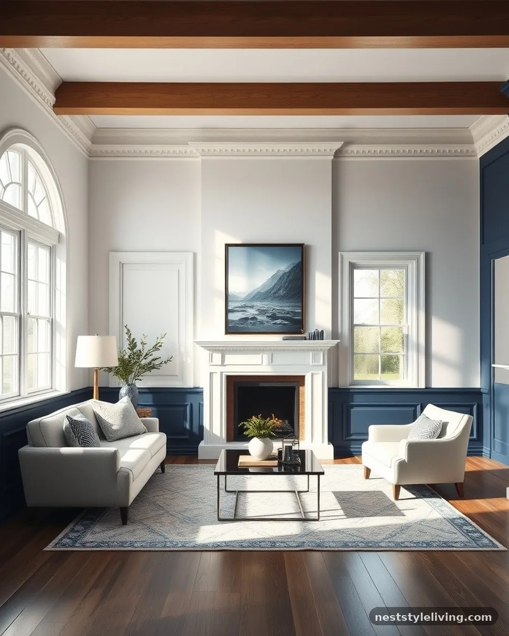 Midnight Blue Wainscoting - 19 Blue Living Room Ideas That Make a Bold Statement