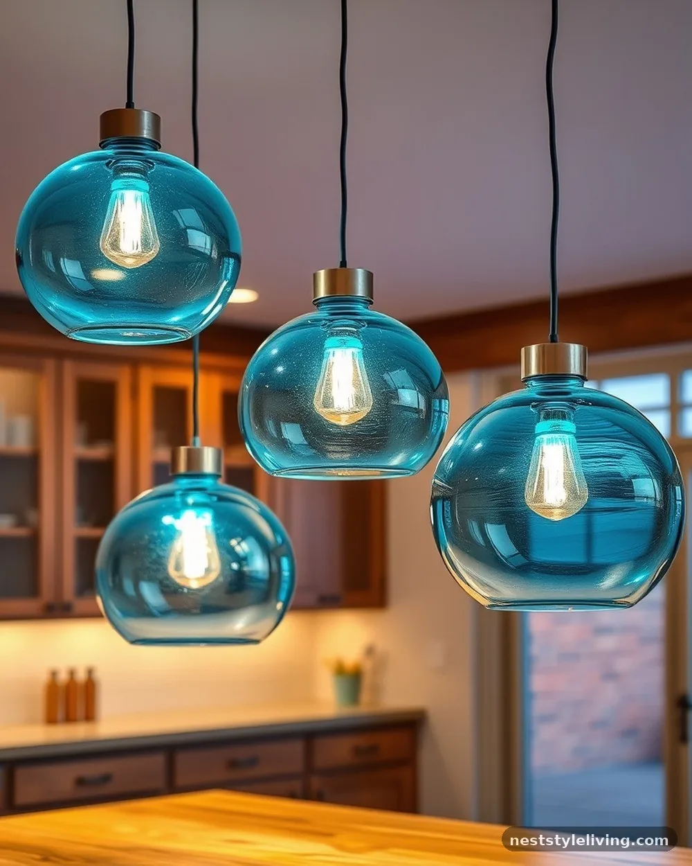 Multicolored Glass Pendant Lights - 15 Colorful Kitchen Ideas That Make Your Space Pop