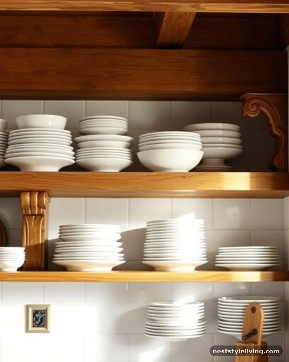 Open Shelving with Corbel Supports - 16 Italian Tuscan Kitchen Ideas Full of Timeless Charm