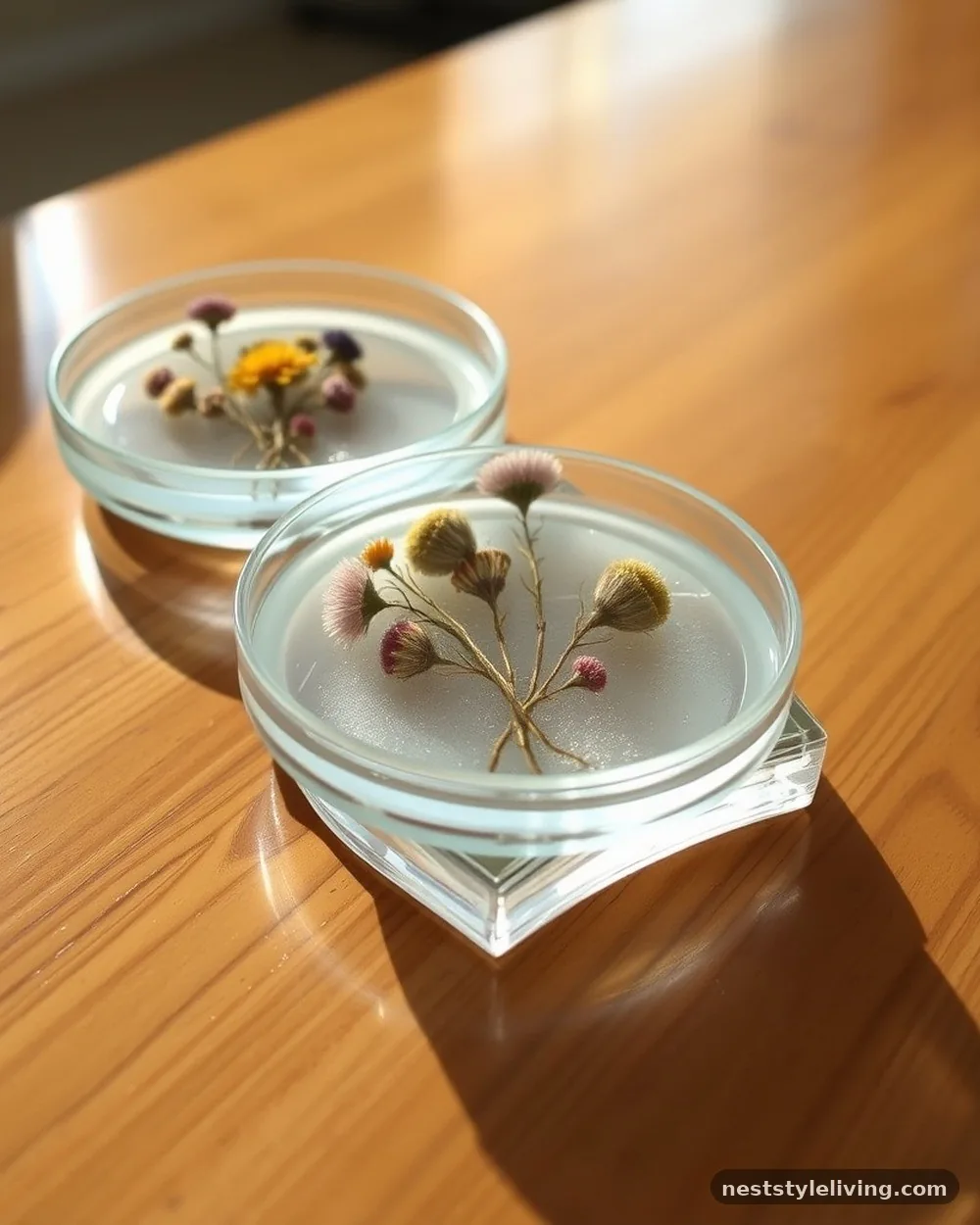 Pressed Flower Glass Coasters - 16 Nature Inspired Table Ideas to Bring the Outdoors In