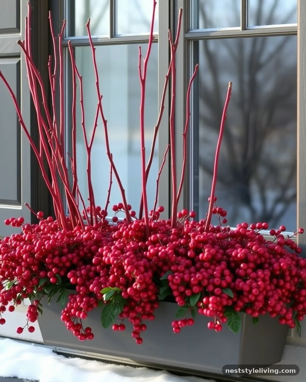 Red Twig Dogwood and Winterberry - 19 Winter Window Box Ideas That Add Instant Charm