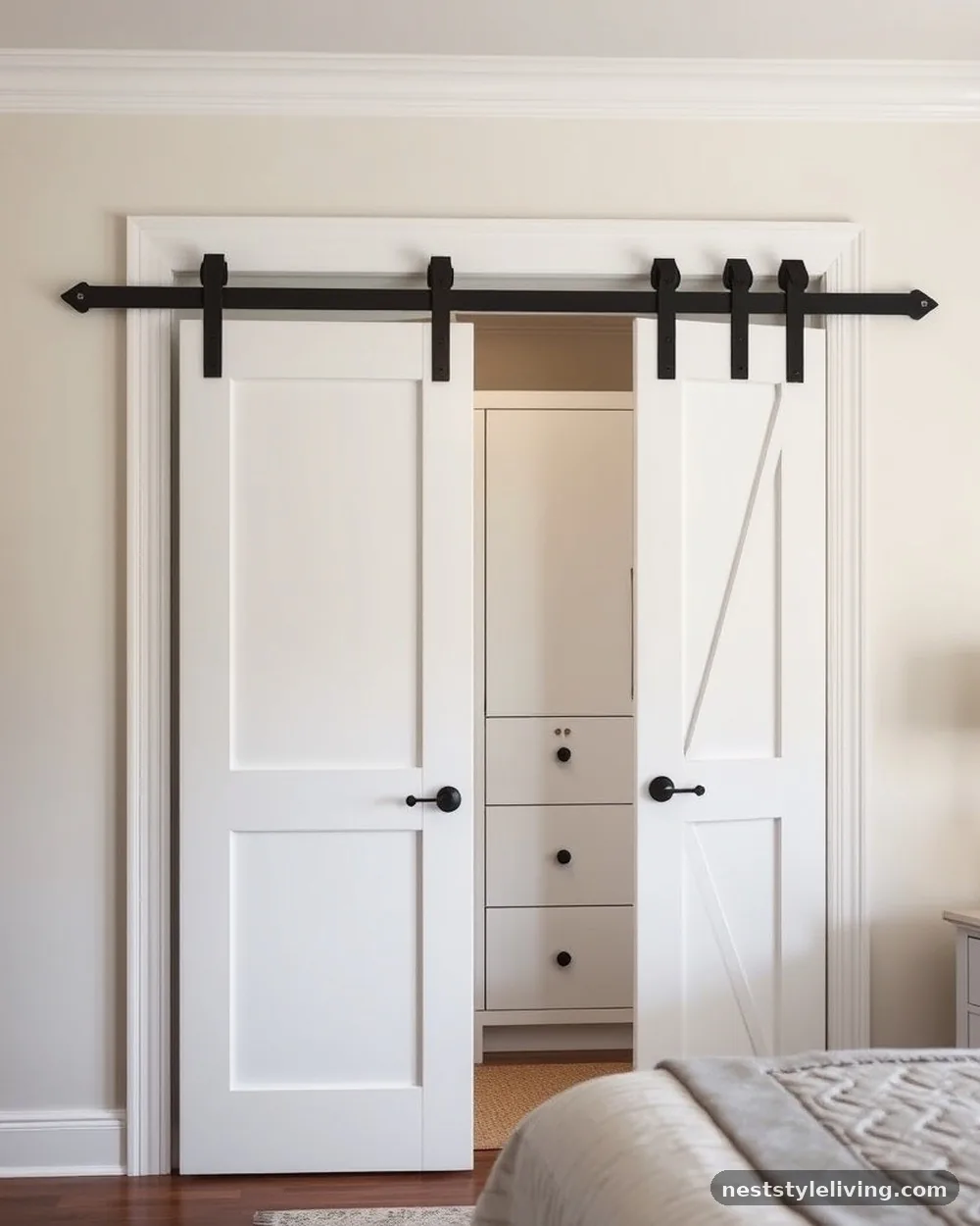 Sliding Barn Door for the Closet - 14 Cozy Farmhouse Bedroom Ideas You'll Want to Copy