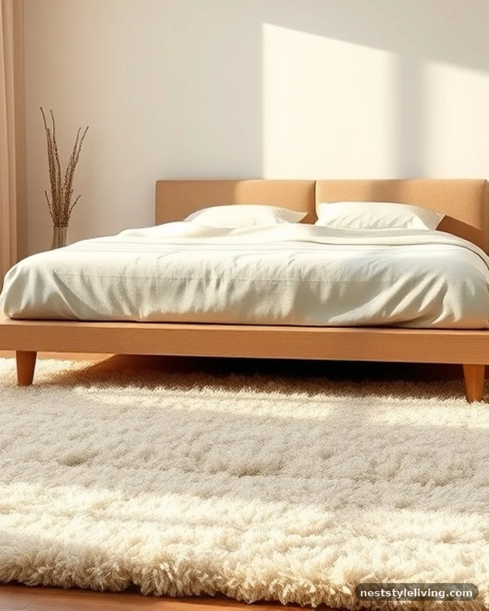 Soft Area Rugs - 14 Minimalist Bedroom Ideas That Feel Calm and Cozy