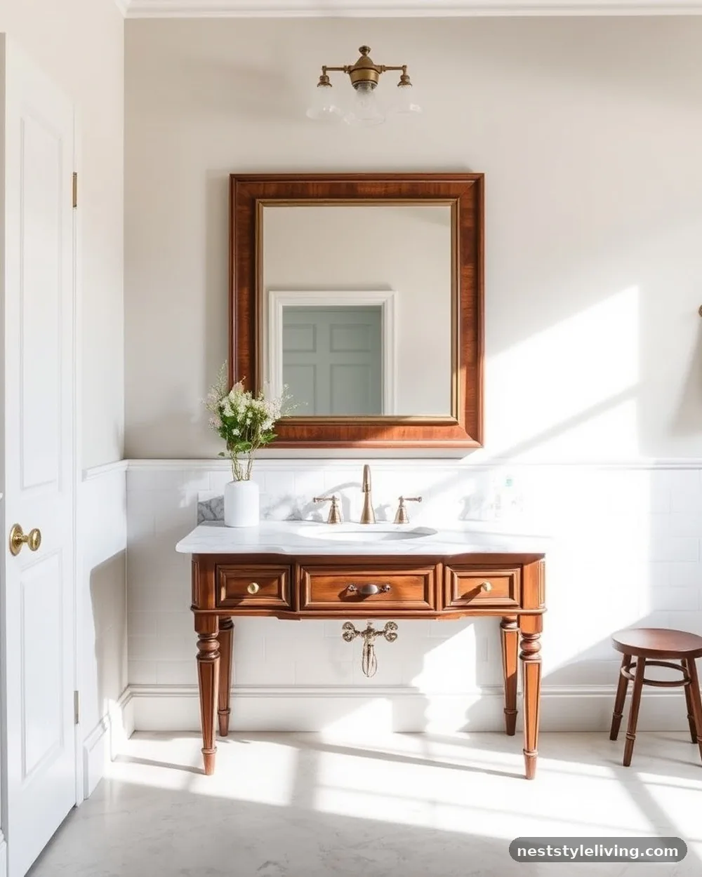 Vintage-Inspired Console Vanity - 20 Modern Farmhouse Bathroom Ideas to Copy Now