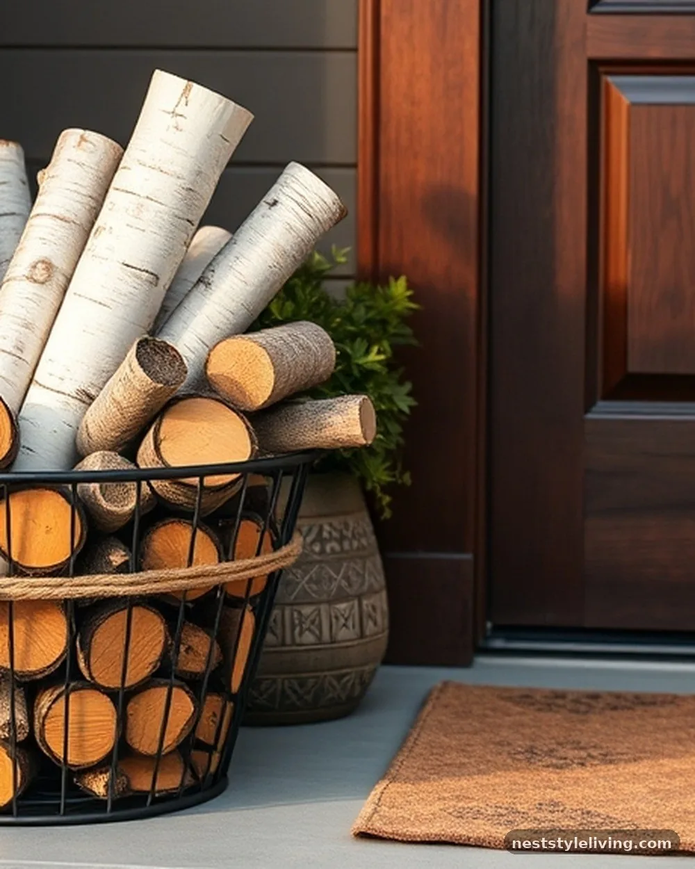 Birch Log Bundles - 19 Christmas Front Porch Decor Ideas to Wow Guests