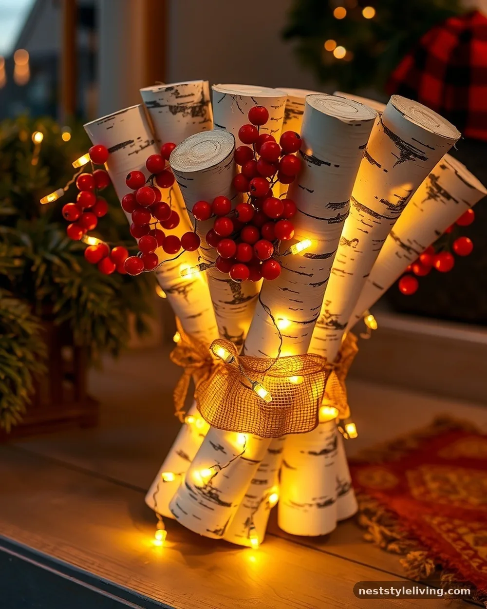 Birch Wood Log Bundles - 20 Outdoor Christmas Decorations to Brighten Your Yard