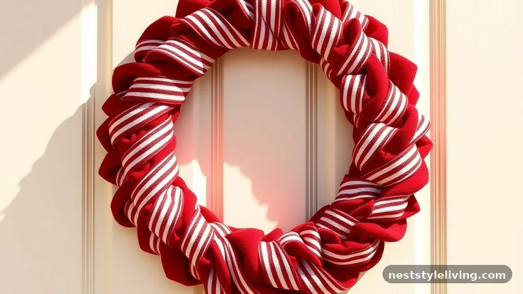Candy Cane Striped Ribbon Wreath - 16 Christmas Wreaths to Make Your Door Stand Out