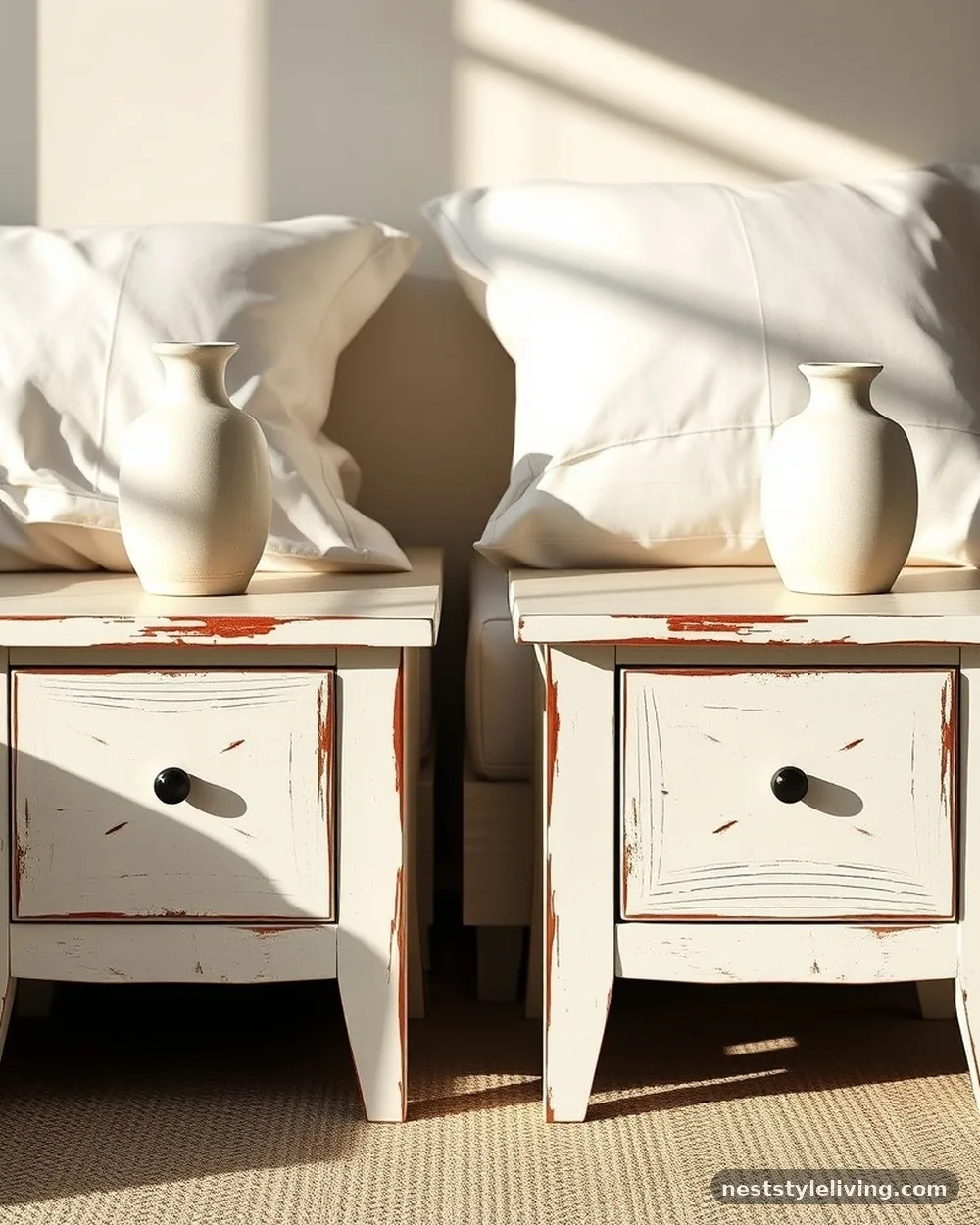 Distressed White Nightstands - 14 Cozy Farmhouse Bedroom Ideas You'll Want to Copy