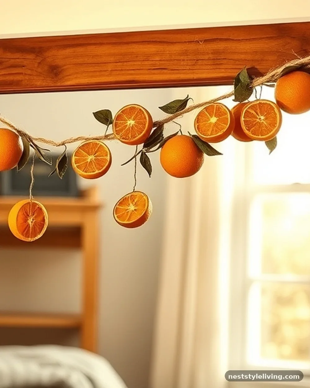 Dried Orange Slice Garland on the Mirror - 17 Christmas Bedroom Decor Ideas for a Cozy Holiday